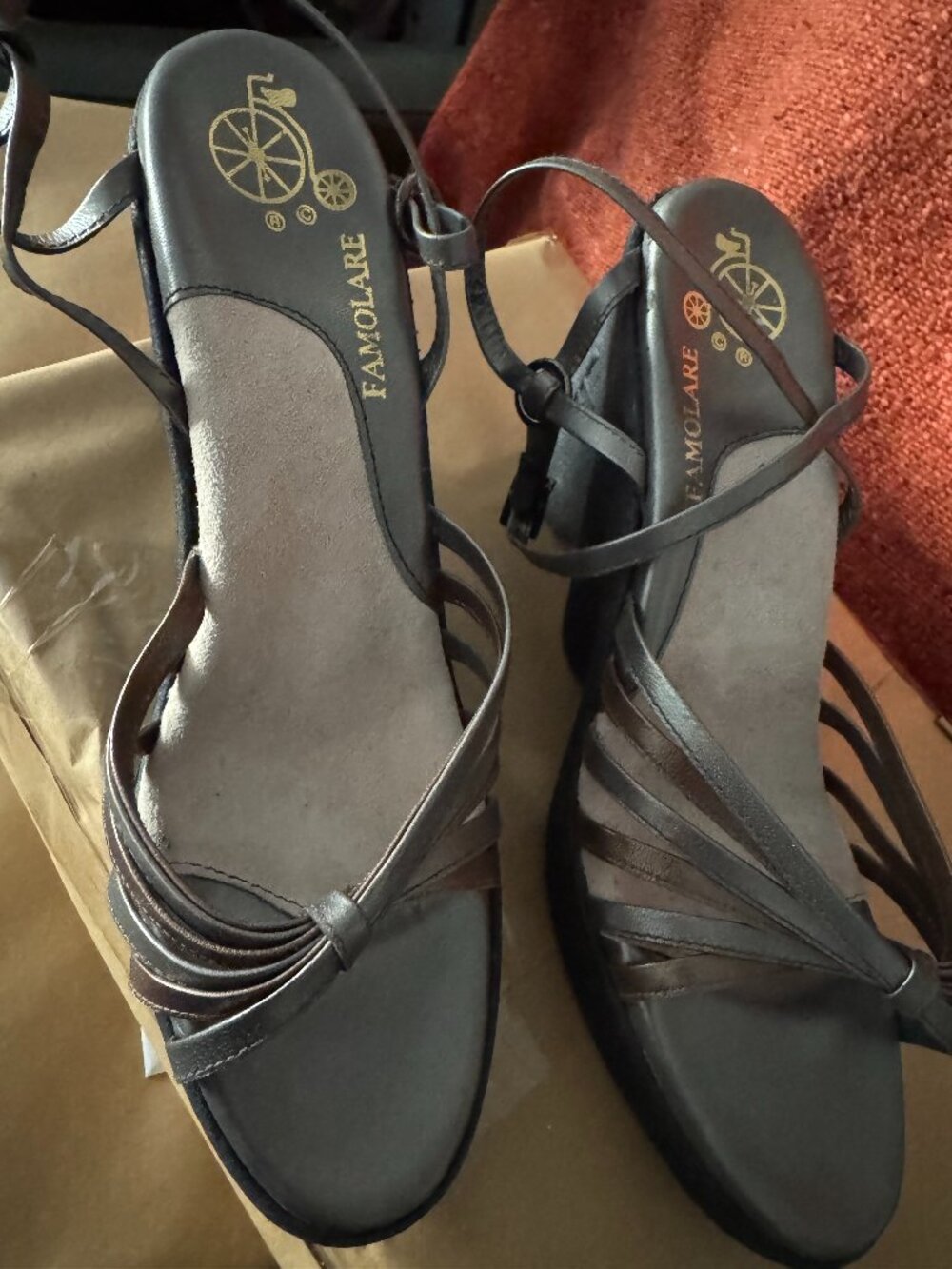 Famolare silver and gold iconic hi ups; size W7.5/8. Never worn, no box